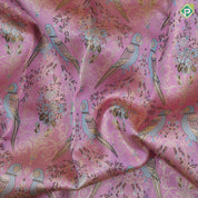 Lavender gold zari double parrot and flower design sea green floral design border meena work tissue silk saree