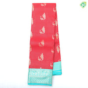 tomato red gold zari fancy peacock butta design rexona green silver gold zari mango border art silk saree