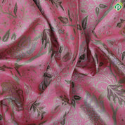 Flamingo pink multi color zari grand floral meena work rexona green rich border Exclusive grand bridal silk saree