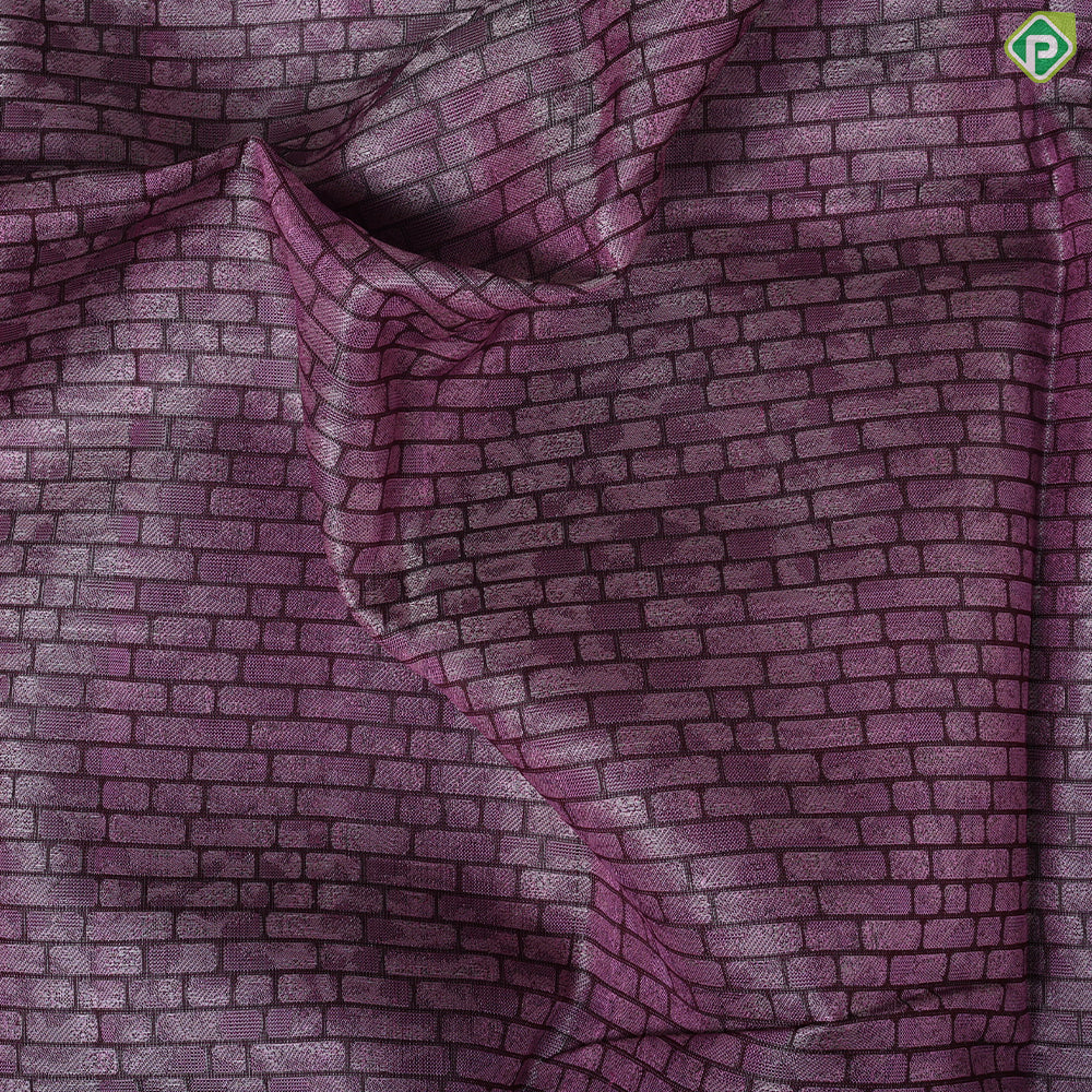 purple pink brick wall design contrast red gold zari rangoli zig zag border trendy silk saree