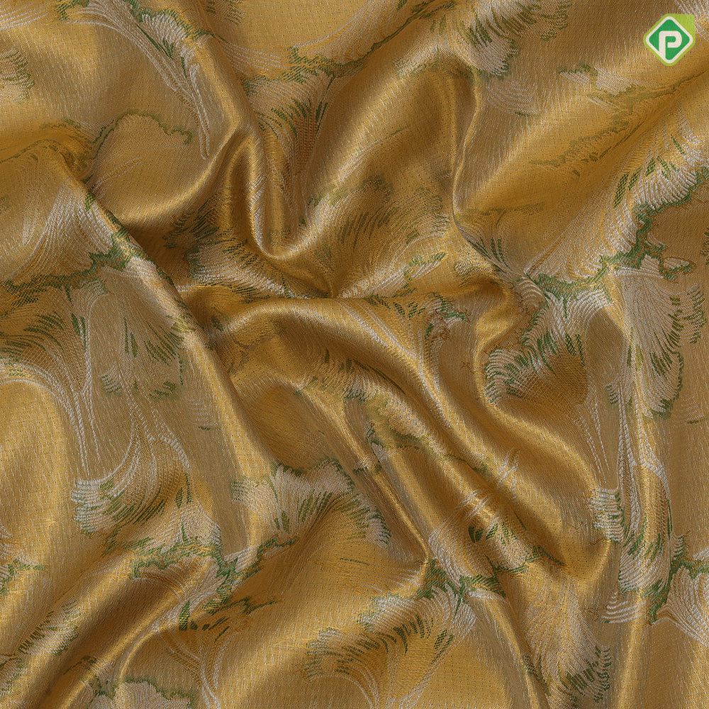 Golden green base silver zari by zari surf design meena work meera dancing floral border special design silk saree