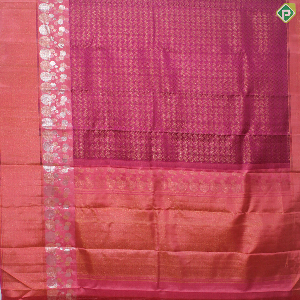 Pink Gold Zari Zig-Zag Design With Peach Pink Color Traditional Silk Saree