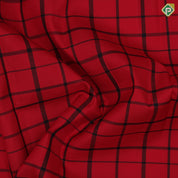 Chilly Red Thread Checked Design Sandal Wood Lines Border Design Traditional Silk Saree