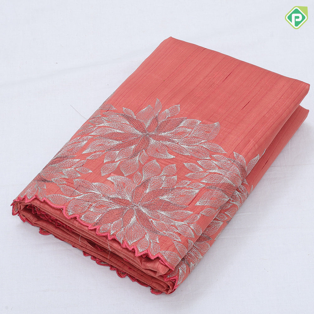 Raspberry pink silver zari fancy flower butta self color big floral embroidered border trending fancy saree
