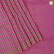 Pink with cream stripes designs self gold zari lines border grand floral pallu linen soft silk saree