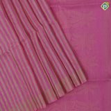 Pink with cream stripes designs self gold zari lines border grand floral pallu linen soft silk saree