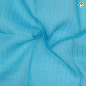 Electric blue with thread stripes design self multi color boxes border linen kora silk saree