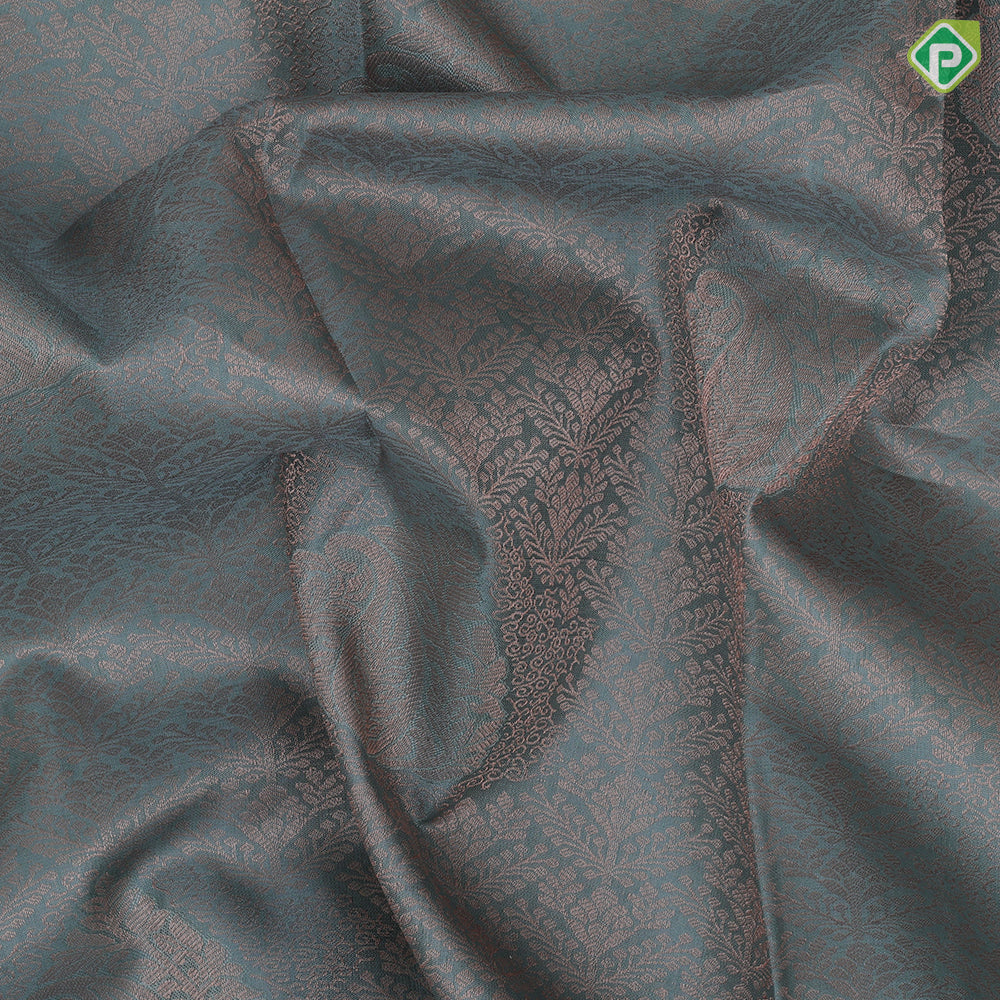 Cruse Gold Zari Brocade Floral Design Self Colour Manga Ruthracham Maiyilkan Border Design Wedding Silk Saree