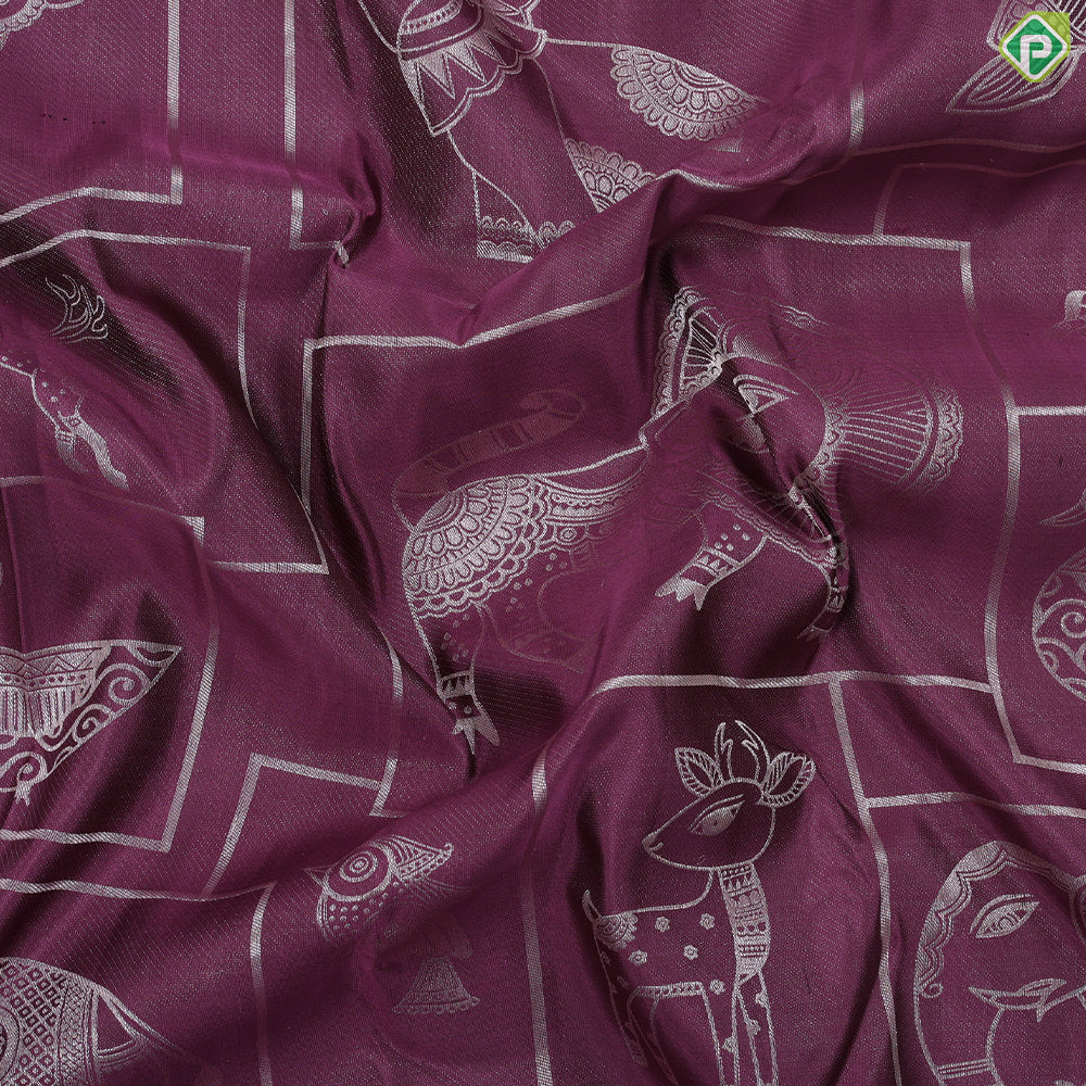 Wine color animals pattern weaved double wear shimmery borderless trendy designer silk saree