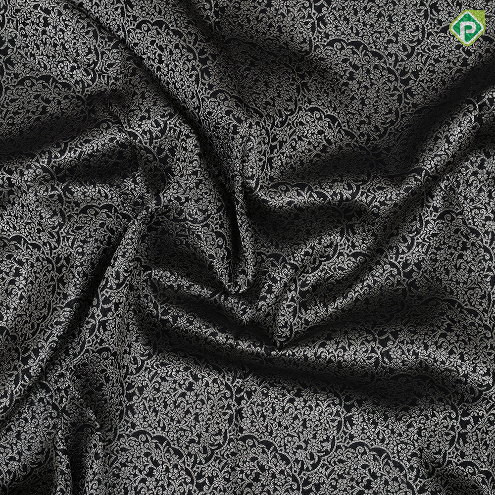 Black Colour Grand Silver Zari Floral Design Self Colour Mango Design Border Luxury Black Silk Saree