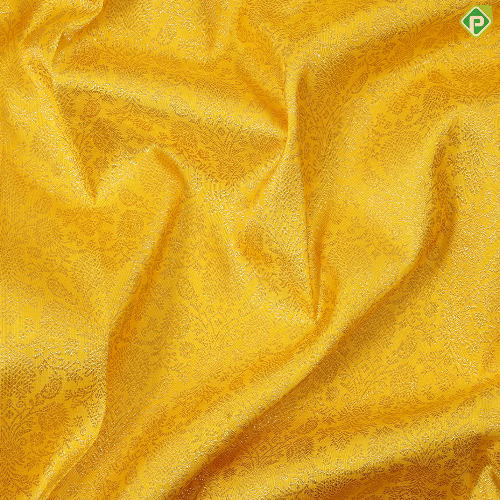 Mango Yellow Grand Contrast Red Border Exclusive Bridal Silk Saree