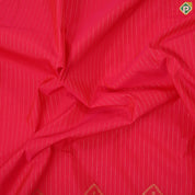 Tomato red gold zari stripes peacock design contrast cream gold zari thilagam border art silk gift saree