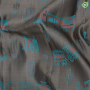 Oyster grey base rexona green good rail journey effect inspired design cream gold zari diamond border signature silk saree