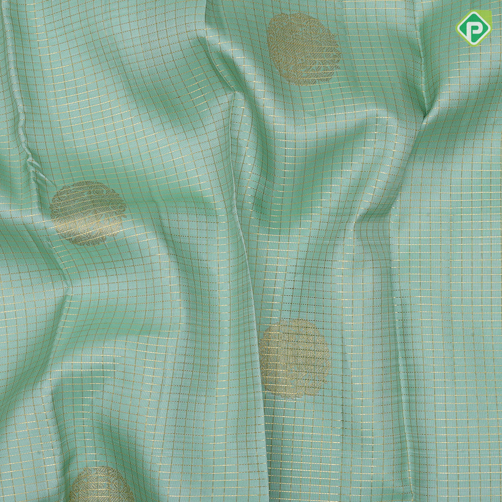 Manthulir green gold zari vairaoosi checks self gold zari multi design lines border traditional silk saree
