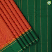 orange and red combo micro checks design forest green gold zari retta pett border gift silk saree