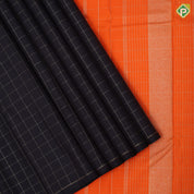 Black Colour Gold Zari Checked Design Border Less Luxury Black Silk Saree