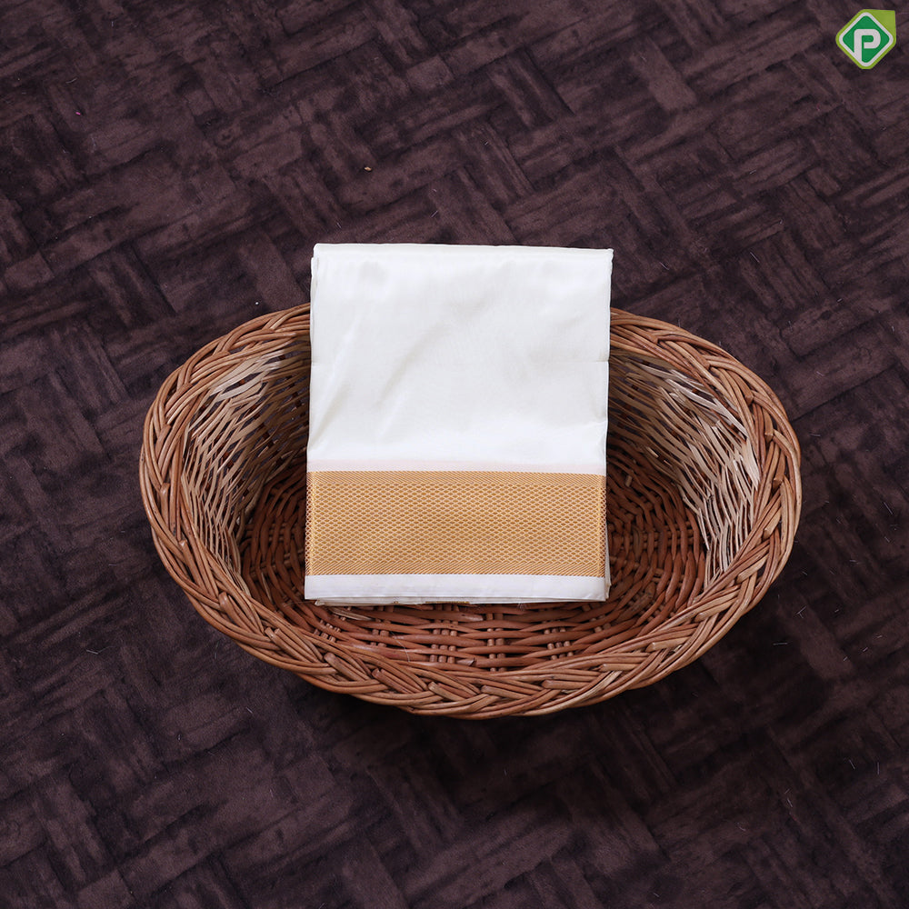 Cream White Gold Zari Border 8 Muzham 120Kuligai Asha Silk Dhoti
