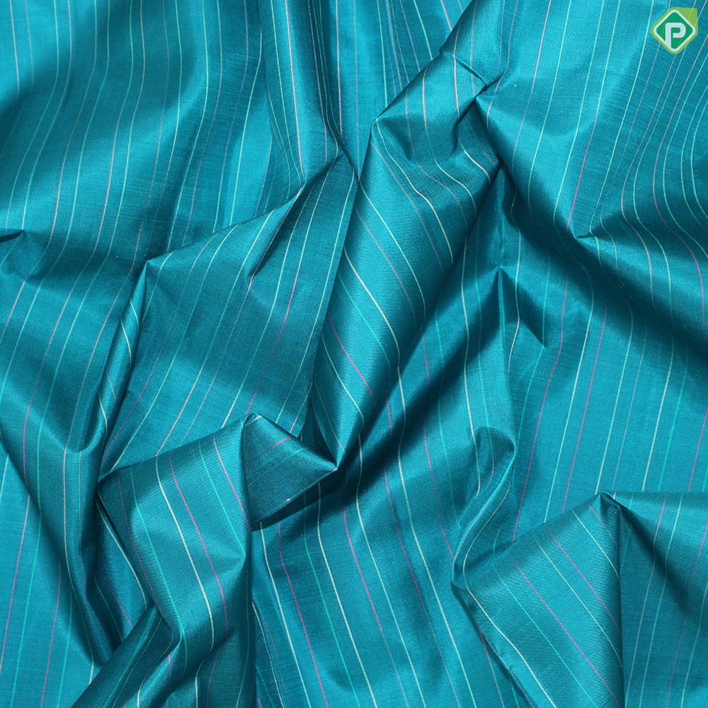 Emarald Green Multi Colour Stripes And Thazampoo Design Temple Border Traditional Silk Saree