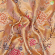 light Lavender gold zari with silk thread floral embroidered design plain gold zari zig zag border embroidery silk saree