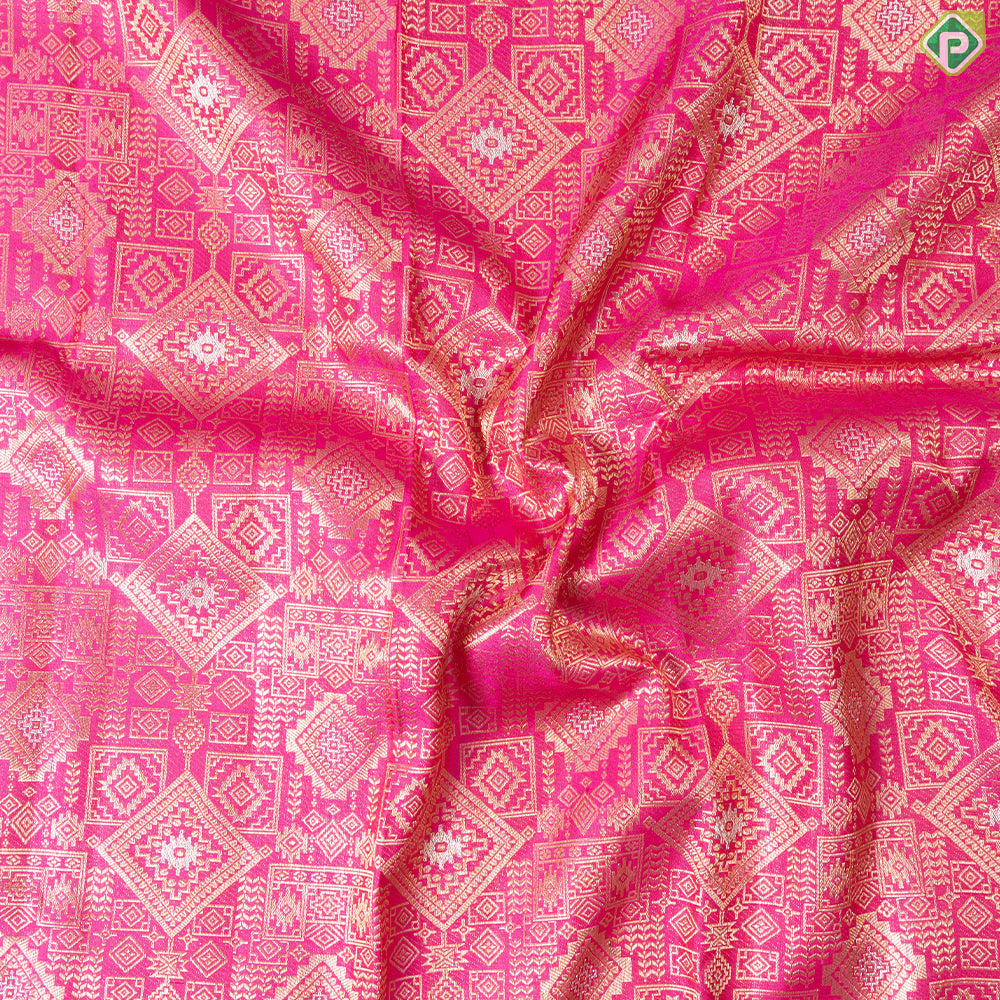 Rani Pink With Borderless Contrast Parrot Green Edge Design Bridal Silk Saree