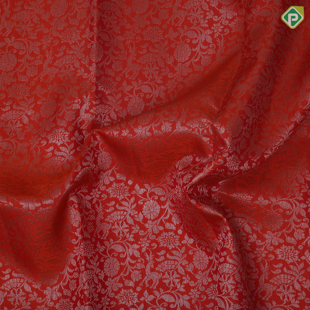 Honey Orange silver copper zari grand floral design chocolate brown rangoli design border grand silk saree