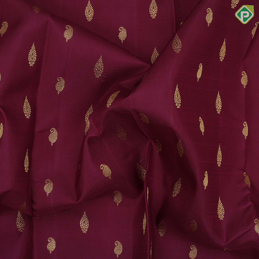 Beetroot Red Gold Zari Mango Small Motif  Misty Rose Elephant Peacock Border Design Traditional Silk Saree