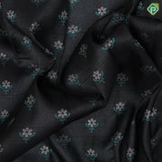Luxury black base silver zari rama blue fancy flower butta silver grey rama blue flower and peacock design border signature tissue silk saree