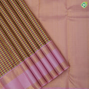 Tri color with gold zari micro checks design pale pink gold zari mango butta retta pattai border traditional silk saree