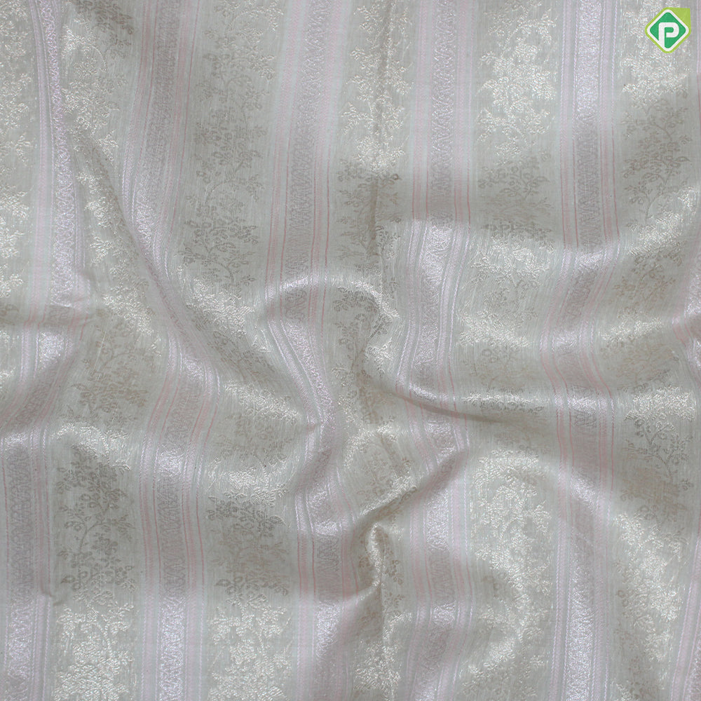 Cream With Baby Pink Lines Gold Zari And Red Colure Border Trendy Designer Silk Saree