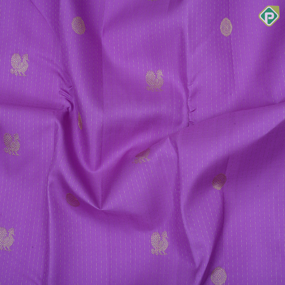 Dark lavender gold zari Annam and chakram butta self vairaoosi checks border traditional silk saree