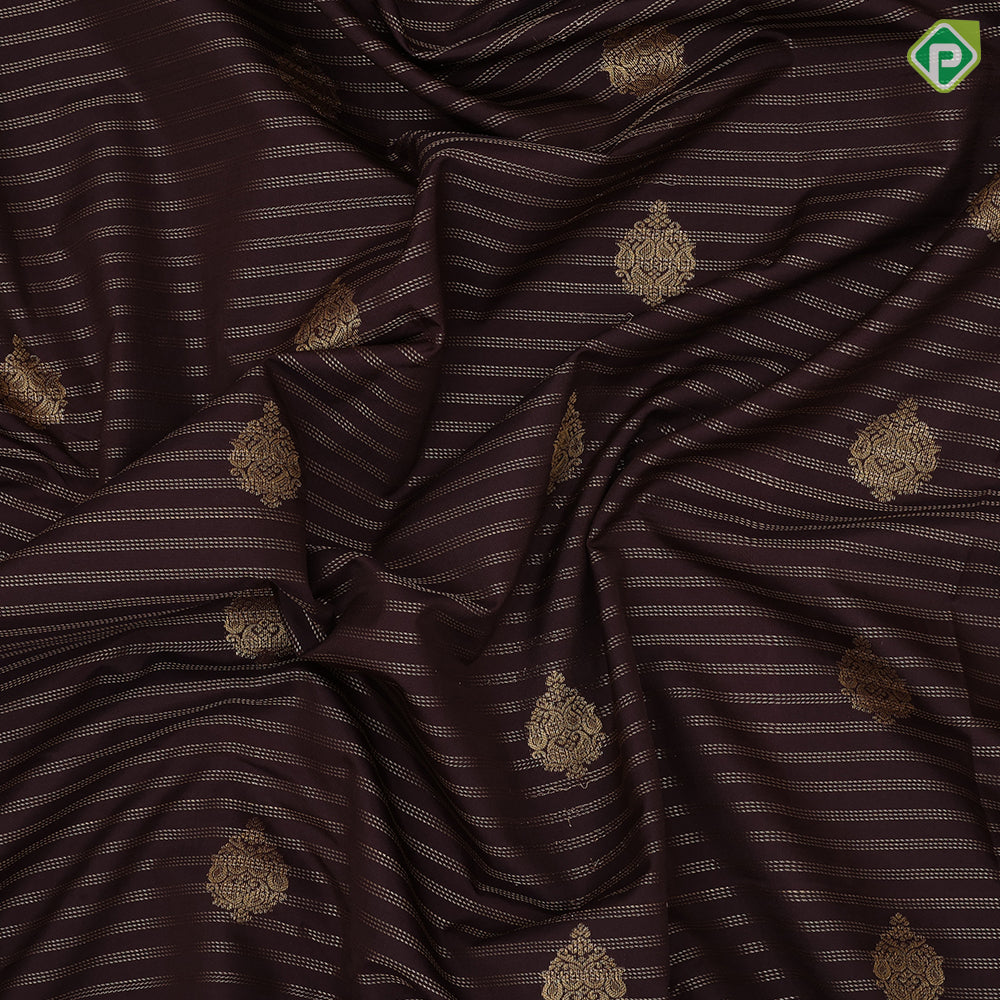 Chocolate brown gold zari lines and thilagam butta Rani pink gold zari mango design border art silk saree