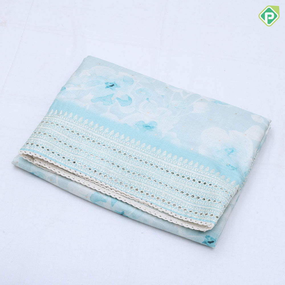 Pastel colors modern art printed design self cut work border fancy cotton saree