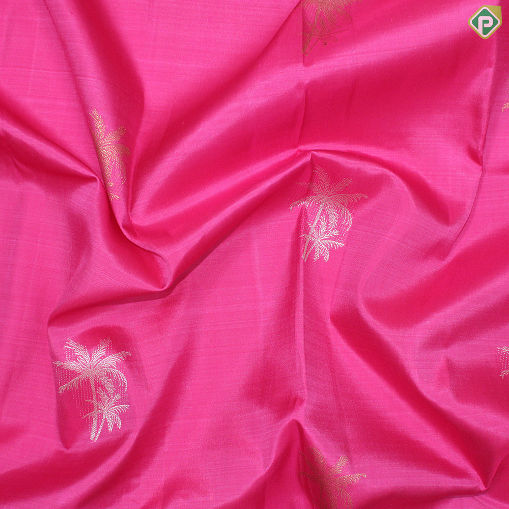Dark Pink Gold And Silver Zari Coconut Tree Motif With Self Color Gold And Silver Zari Mango Design Border Traditional Silk Saree