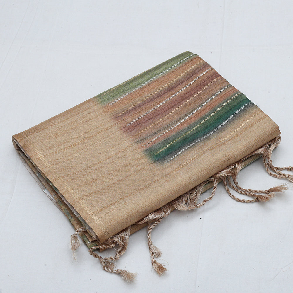 Multi color bars design self plain border fancy cotton saree