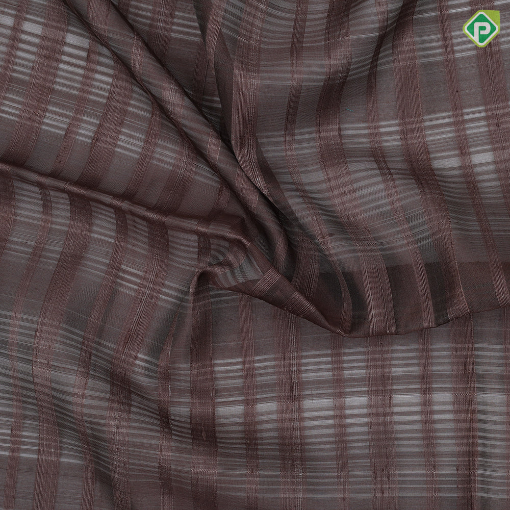 Chocolate brown self lines design borderless multi color pallu concept soft silk saree