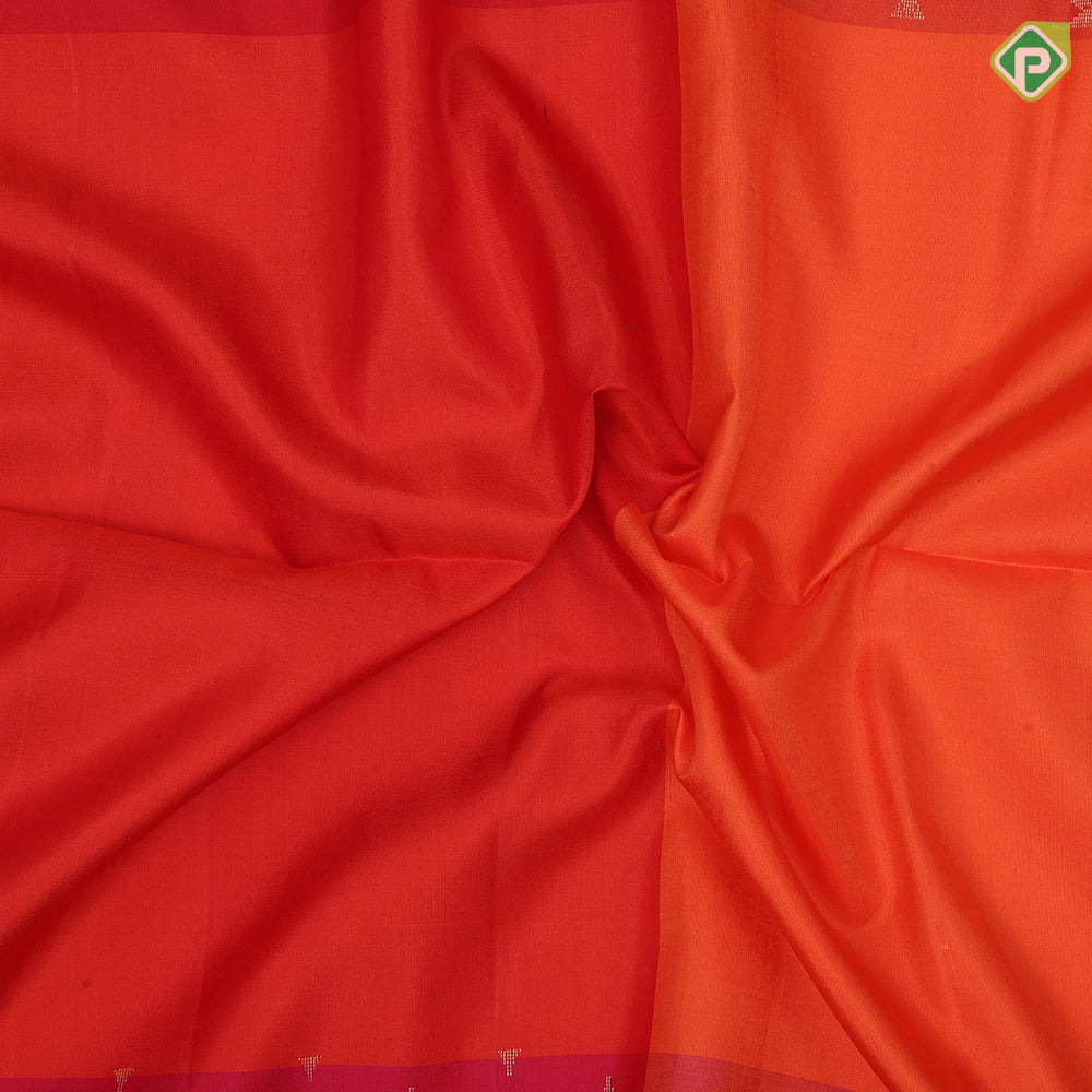 Rani pink honey orange gold zari butta grand design pallu gold zari border soft silk saree