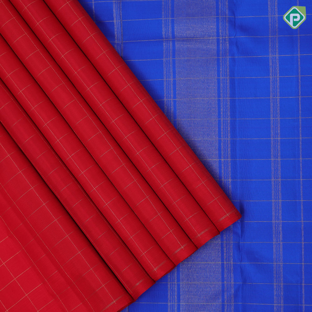 Tomato red gold zari vairaoosi checks kattam design borderless contemporary vintage silk saree