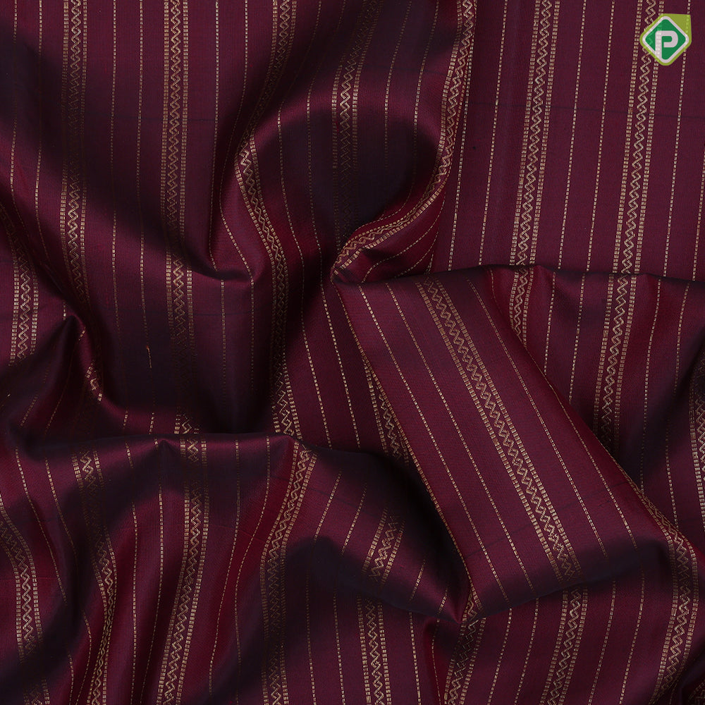 Beetroot maroon gold zari self designed stripes self color gold zari annam chakkaram lines border traditional silk saree