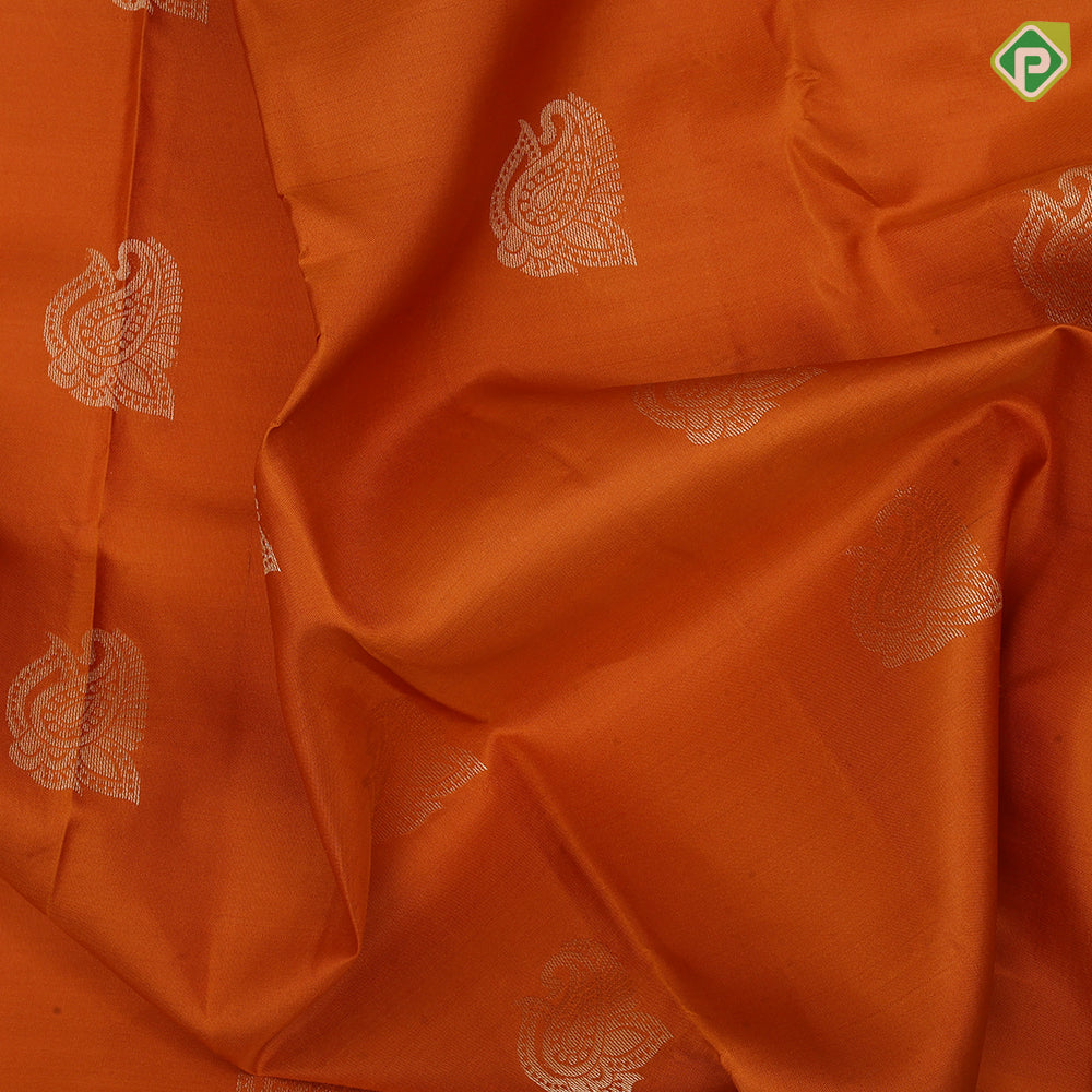 Honey orange gold zari fancy mango butta rexona green gold zari border traditional silk saree