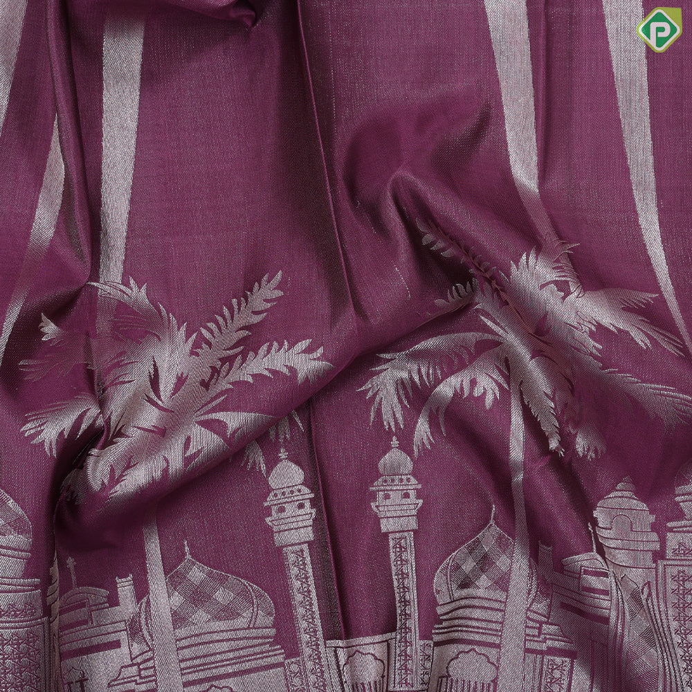 Wine color silver zari Taj Mahal Weaved And Inspired Signature edition trendy designer silk saree