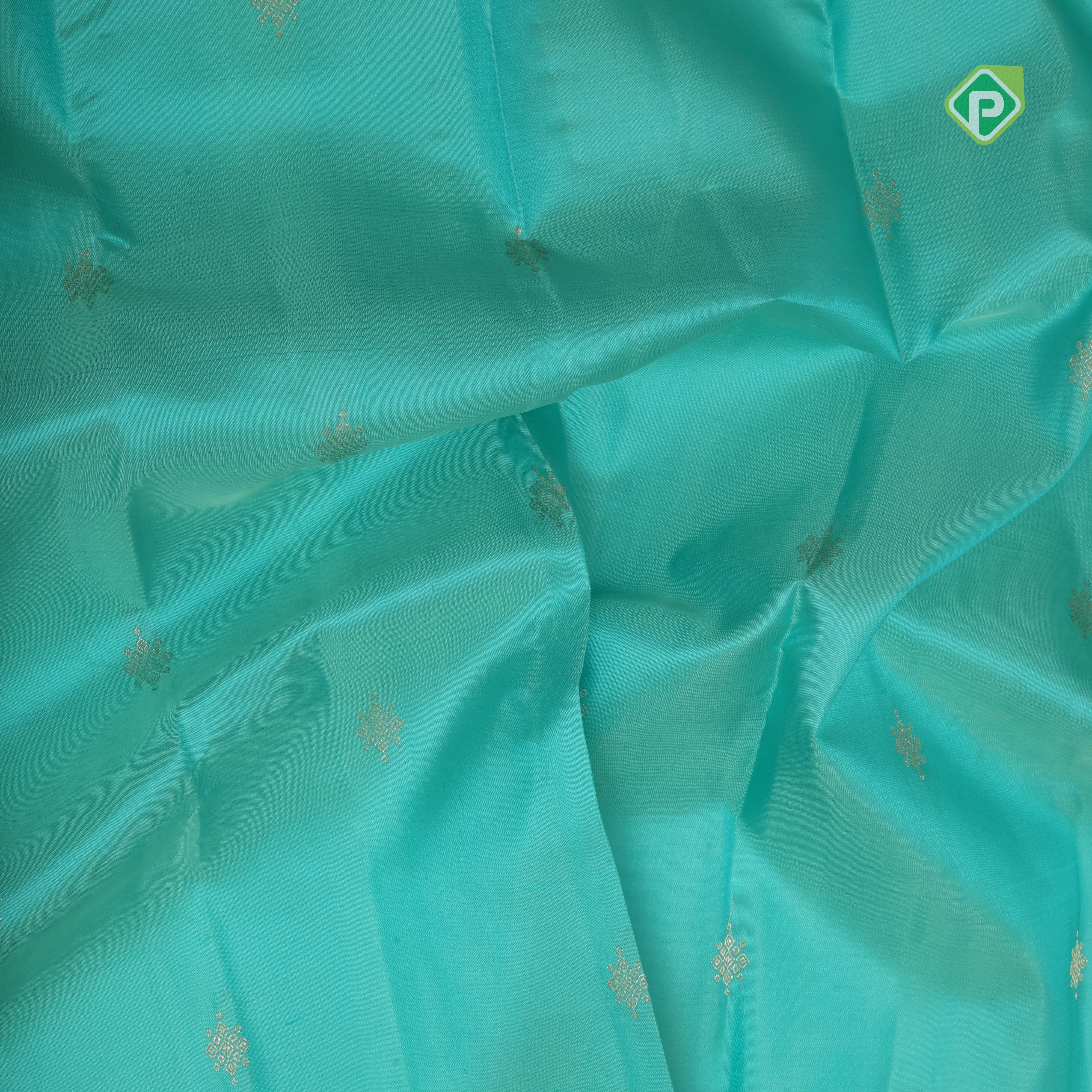 Rexona green Dull gold zari diamond butta design beige gold zari edge border traditional silk saree