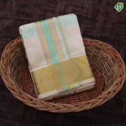 creamy sandal multi color checks design gold zari mayilkan border 8*4 silk dhoti set