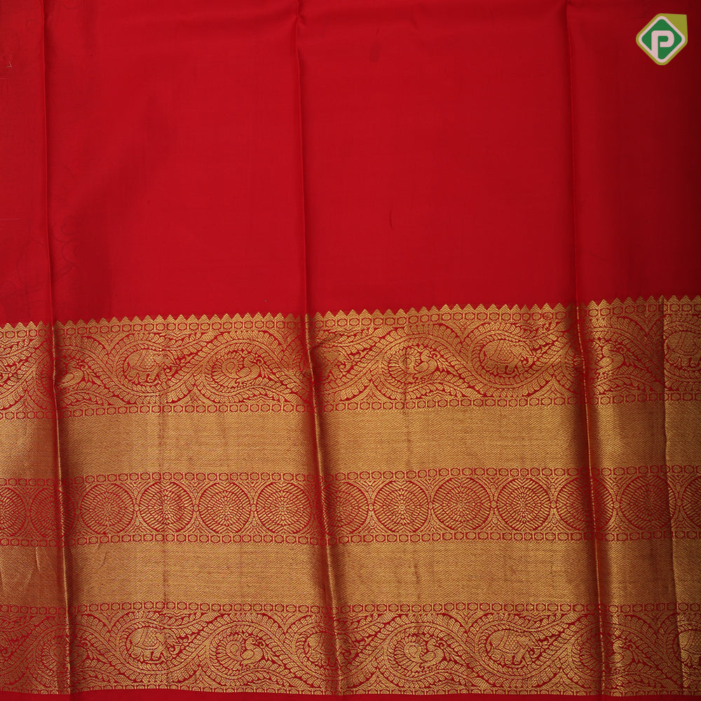 pastel colour base multi color kalamkari digital printed design rani red gold zari rangoli multi lines border pattu paavadai lehanka