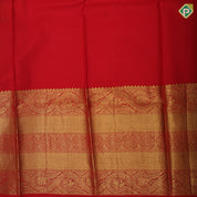 pastel colour base multi color kalamkari digital printed design rani red gold zari rangoli multi lines border pattu paavadai lehanka