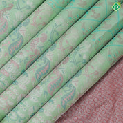 Pista green multi color thread fancy flower pot design self multi color zari peacock fancy butta border trendy designer silk saree