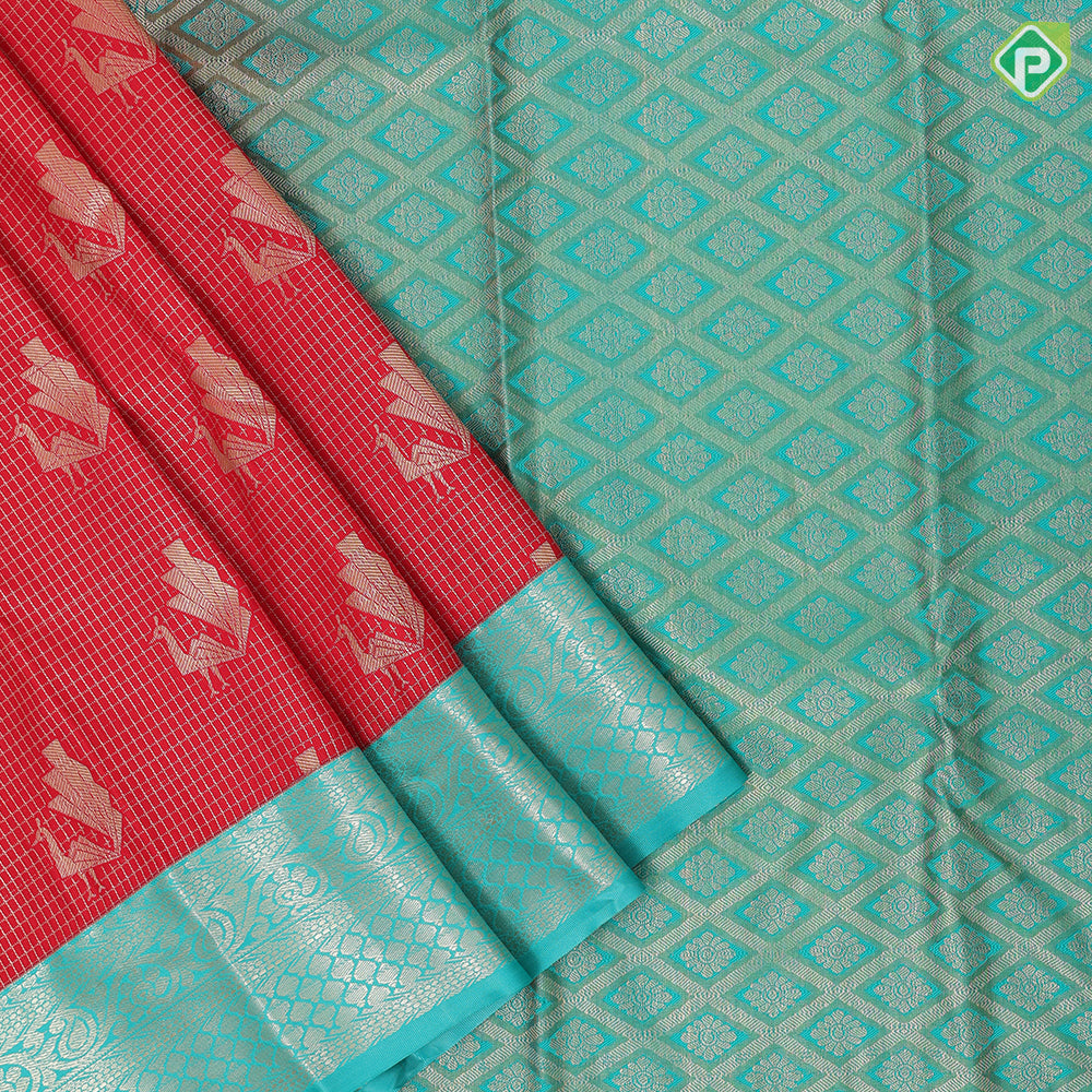 tomato red gold zari fancy peacock butta design rexona green silver gold zari mango border art silk saree