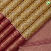 Mustard Yellow Gold Zari Flower Floral Design Chilly Red Colour Mayilkan Flower Border Design Wedding Silk Saree