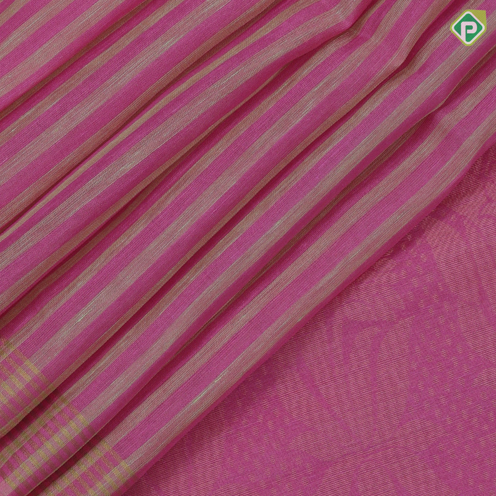 Pink with cream stripes designs self gold zari lines border grand floral pallu linen soft silk saree