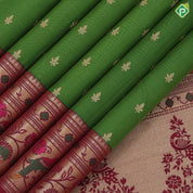 Forest green gold zari small leaf butta design marron red gold zari multi color pythoni style border gift silk saree
