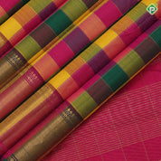 Multi colour gold zari checks design self gold zari bavanji border paalum pazhamun kattam silk saree